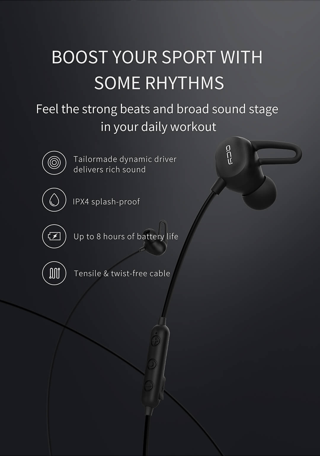 qcy e2 bluebooth earphones