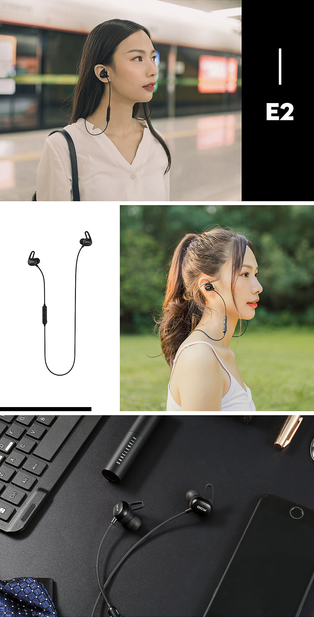 qcy e2 bluebooth earphones