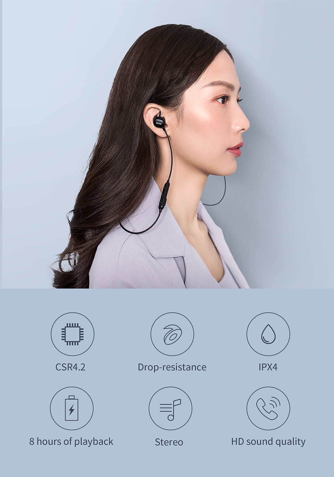 qcy e2 bluebooth earphones